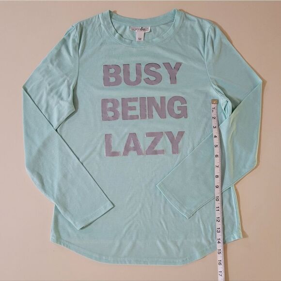 Just Be Women's Aqua Long Sleeve Crewneck Graphic Front Shirt - Picture 5 of 10